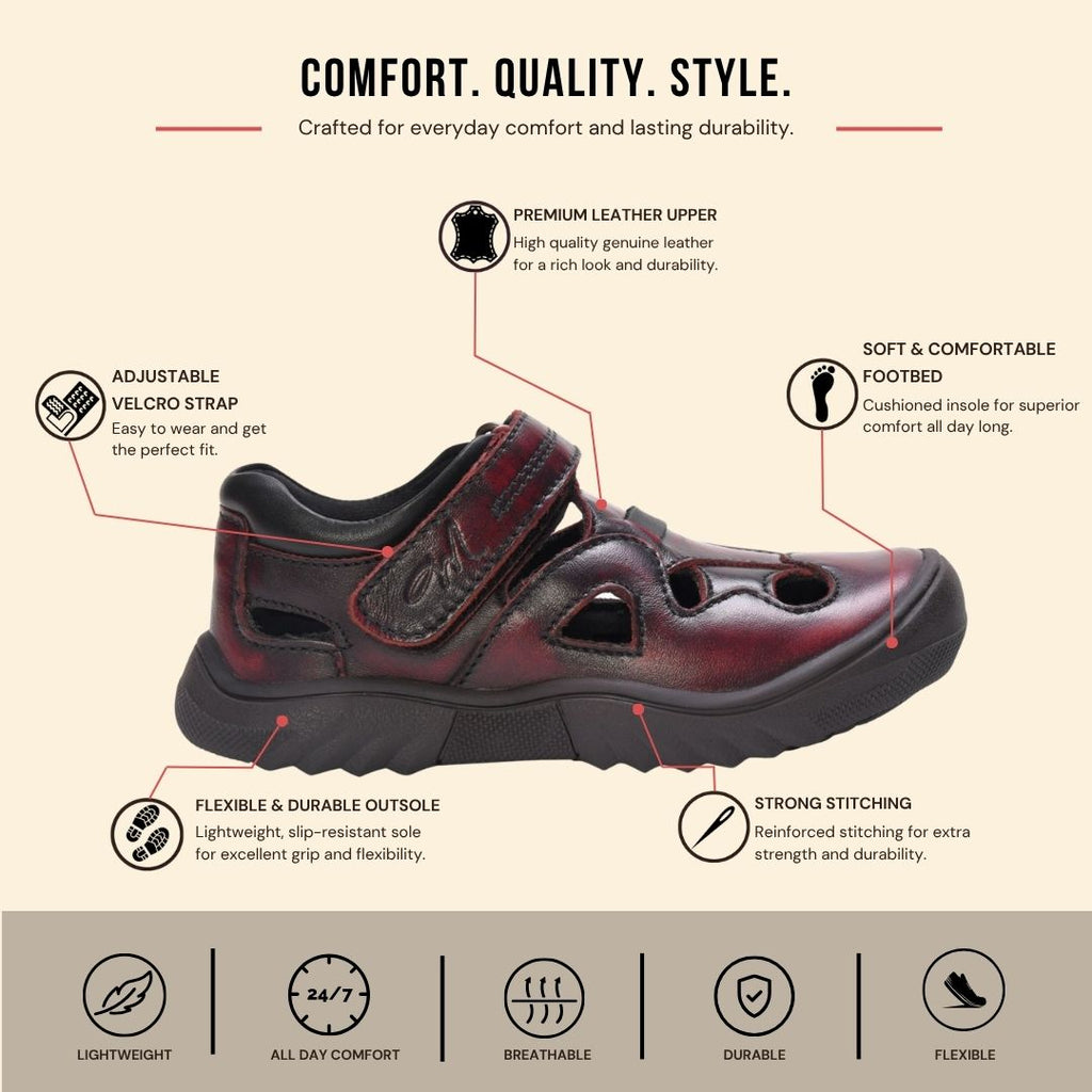 Ripple Closed Toe Sandal (Kids) — Burgundy