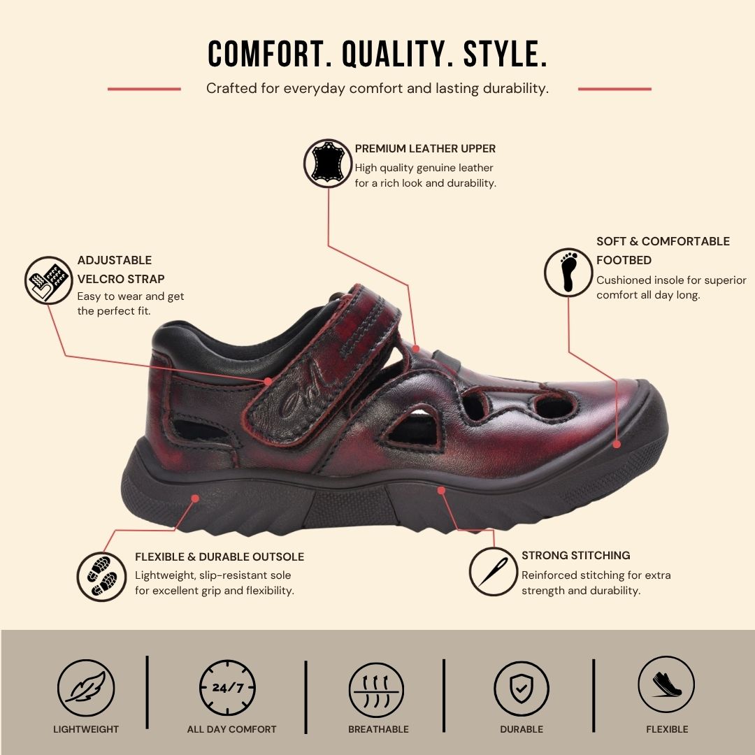 Ripple Closed Toe Sandal (Kids) — Burgundy