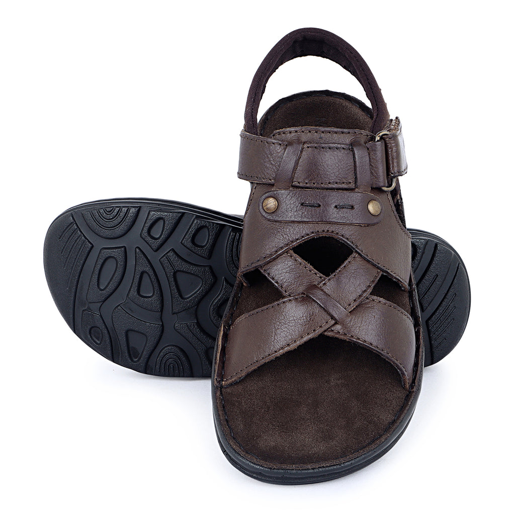 Zuvo Cross Weave Comfort Sandal (Youth) — Dark Brown, Grey