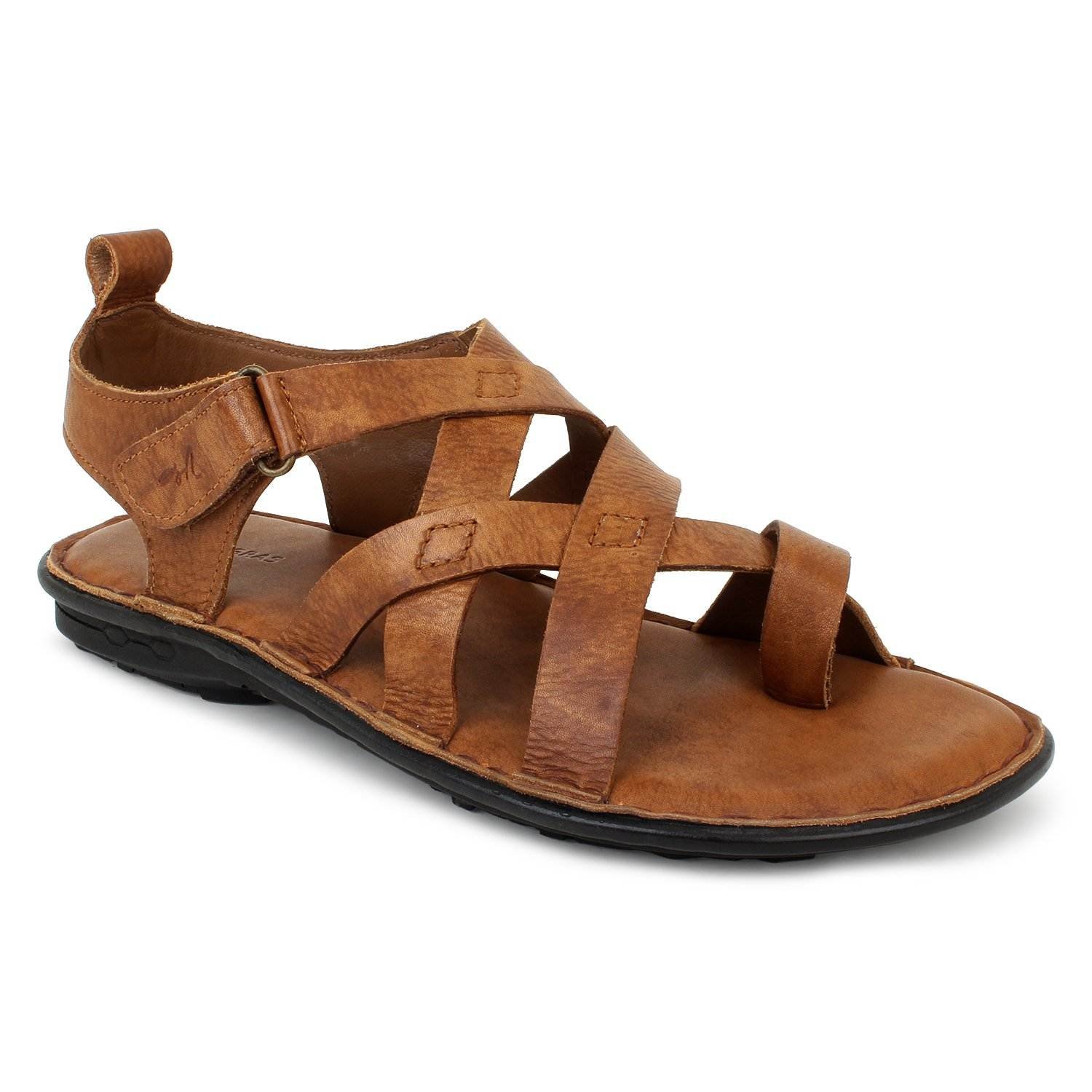 Tan Leather Multi Strap Single Toed Sandals for Men - Mardi Gras