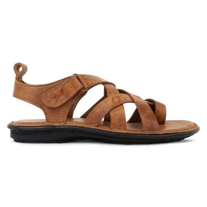 Tan Leather Multi Strap Single Toed Sandals for Men - Image 4