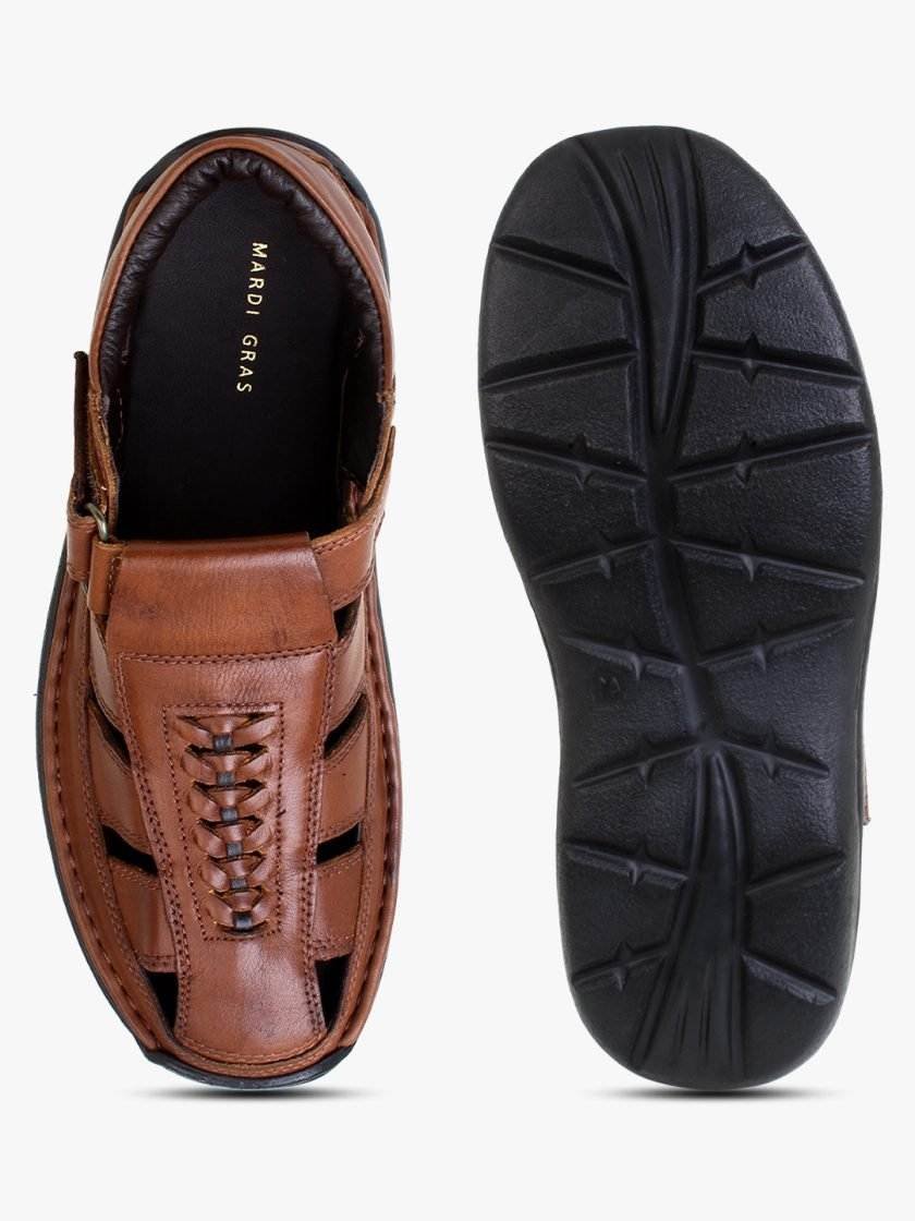Brown Leather Shoe Type Sandals for Men - Image 5