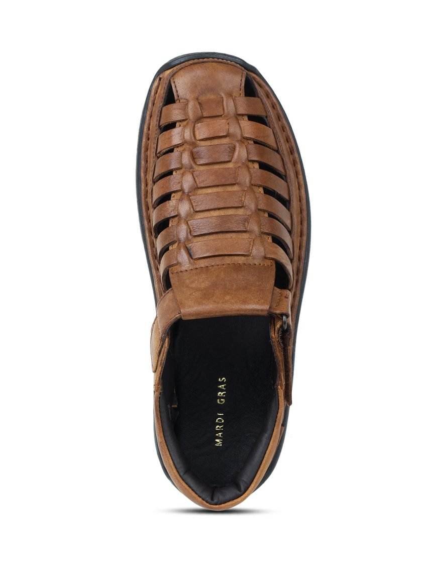 Tan Leather Multi -Strap Shoe type Sandals for Men - Image 5