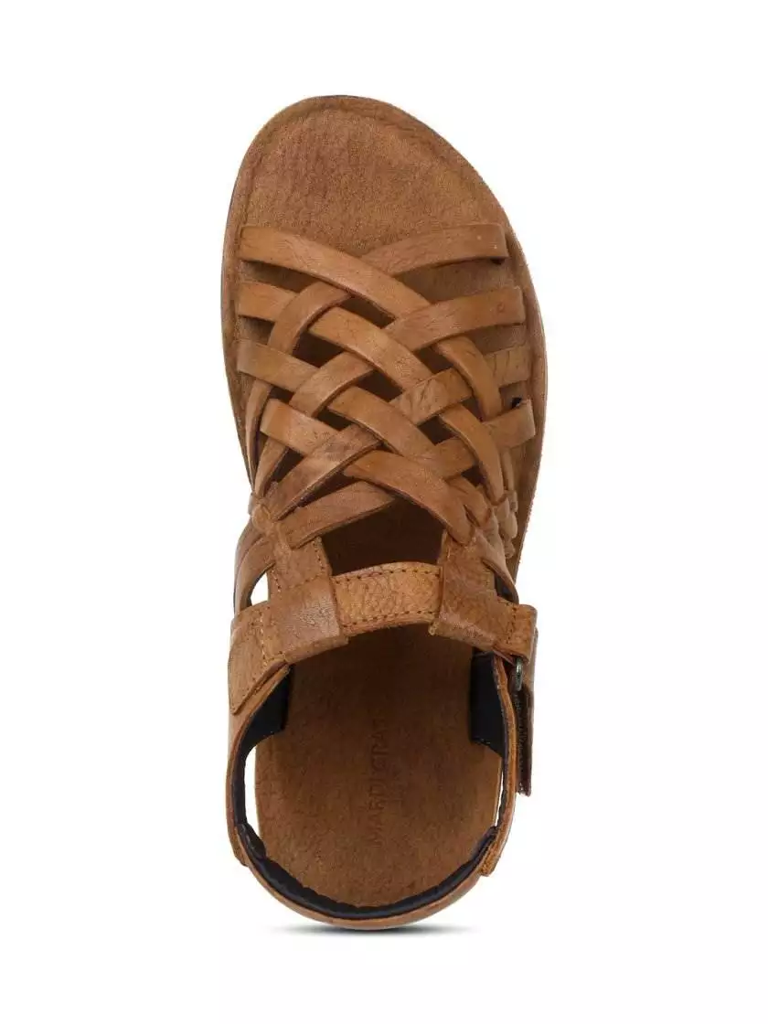 Tan Leather Zig Zag Sandals For Men Mardi Gras