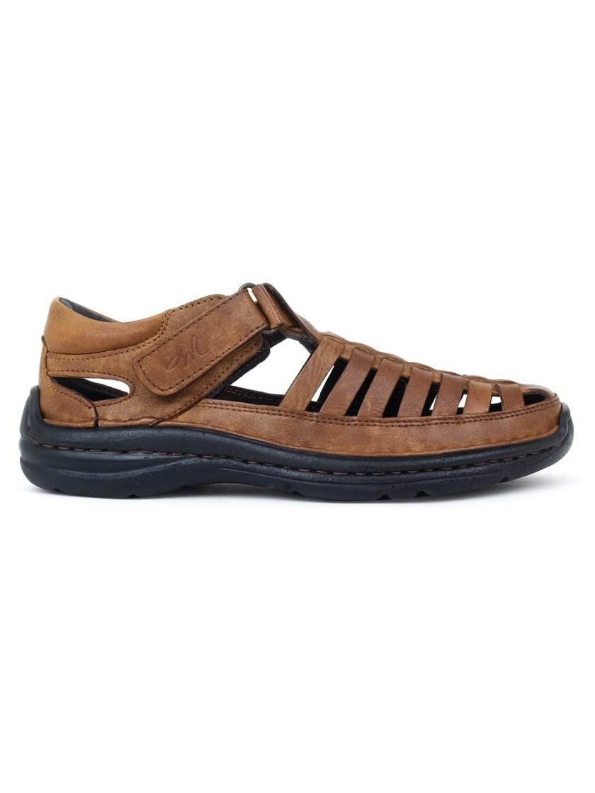 Tan Leather Multi -Strap Shoe type Sandals for Men - Image 3