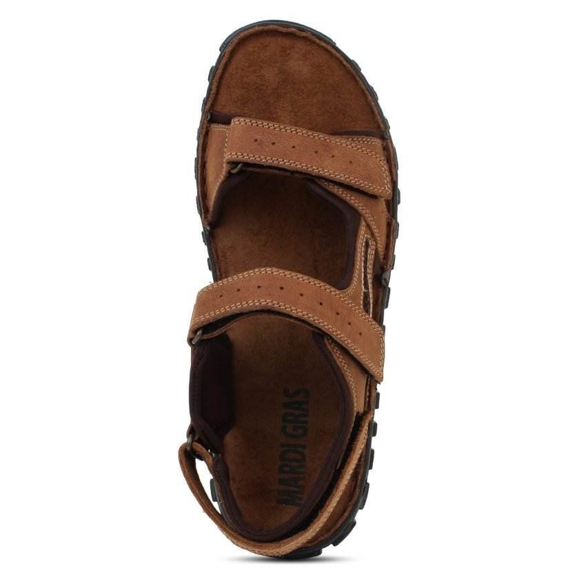 Tan Leather Sandals With Dual Strap closure for Men - Image 6
