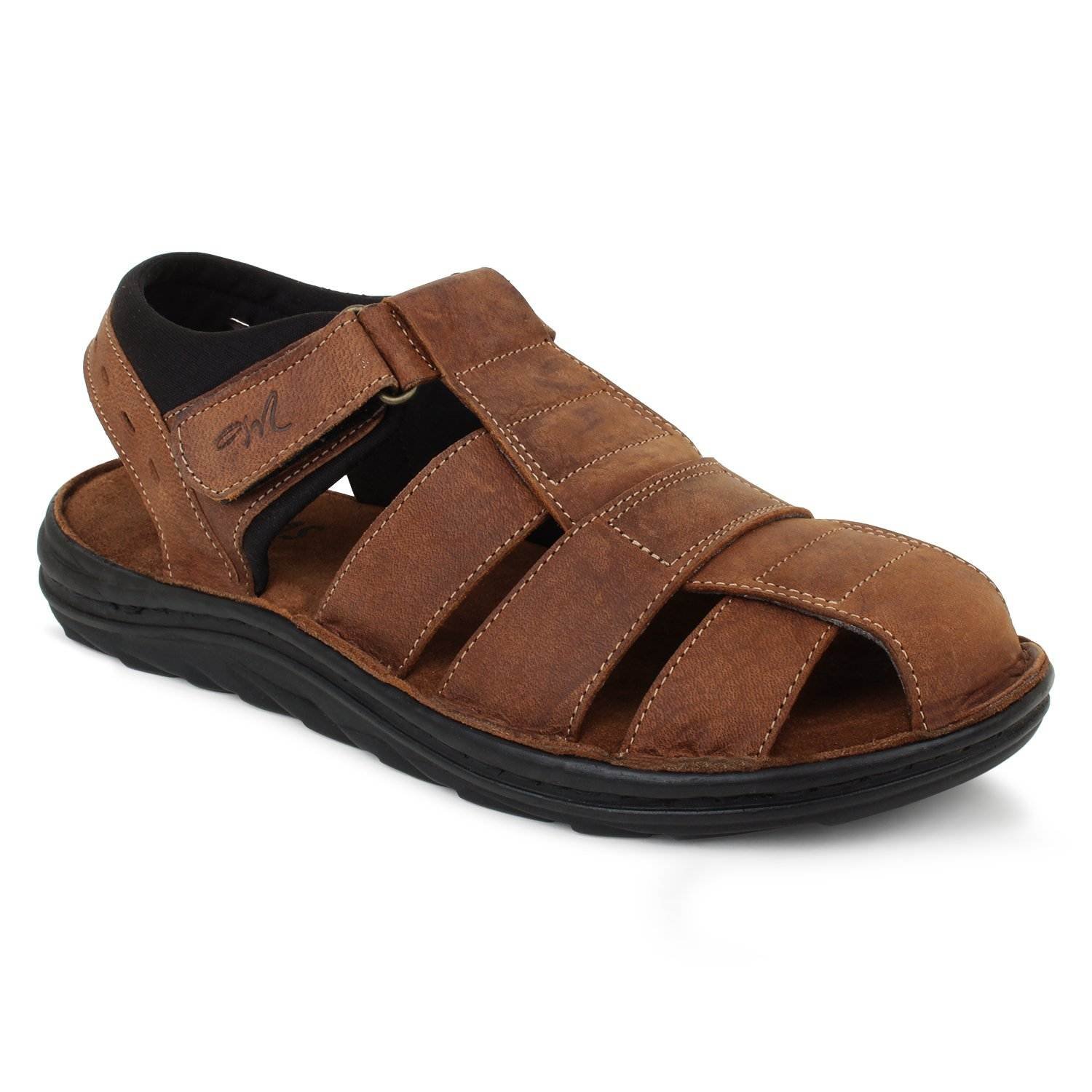 Brown Suede Leather Closed Toe Sandals For Men Mardi Gras