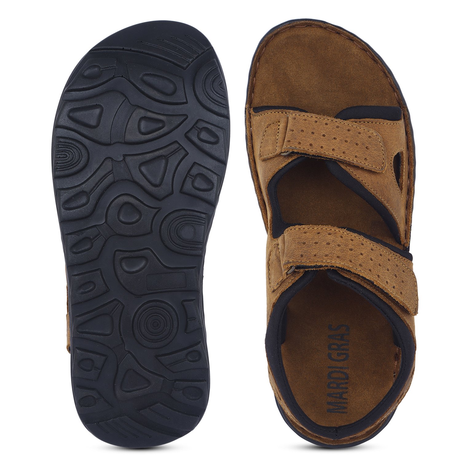 Brown Leather sandals With Double strap closure for Men - Mardi Gras