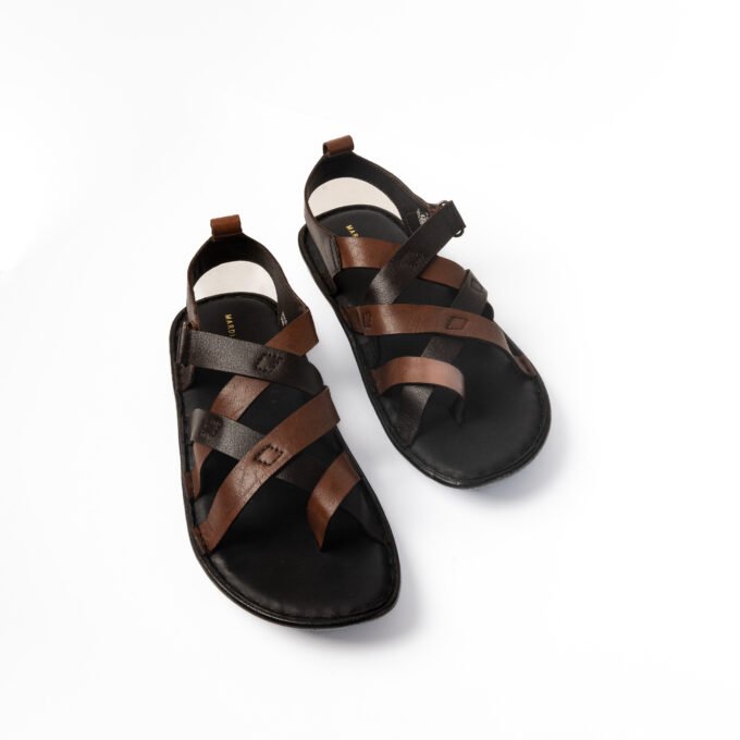 Leather Sandals for Men | Tan Casual Sandals with PU Sole & Foam Insole | Adjustable Straps, Breathable Leather Lining