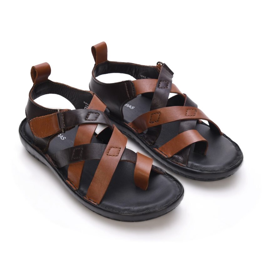 MARDI GRAS Kids Latest Fashionable Genuine Leather Lightweight | Comfortable | Cushioned Insole | Slip Resisdent Sandal For Daily And Formal Wear (Color:-Brown/D.Brown Combination) - Image 2