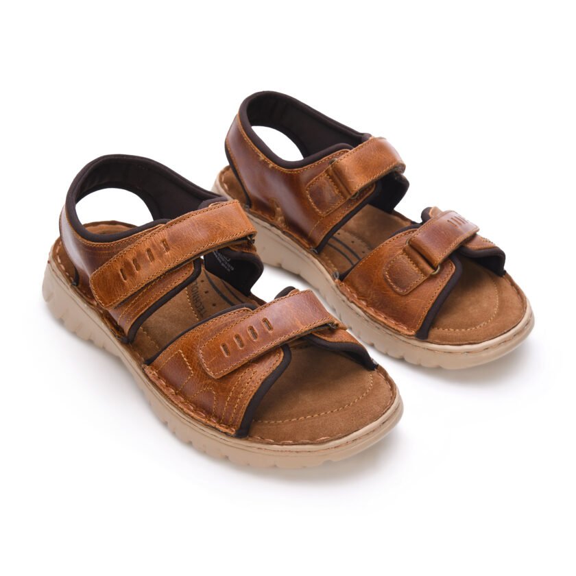 Men's Leather Sandals | Ultra-Lightweight PU Sole | Breathable Summer Footwear | Slip-On Comfort Sandals for Daily Casual Wear - Tan (UK Footwear Size System, Adult, Men) - Image 3