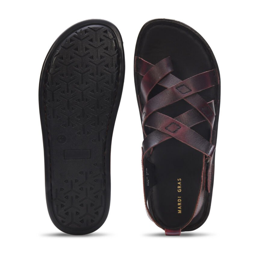 MARDI GRAS Leather Sandals for Men | Casual Sandals with PU Sole & Foam Insole | Adjustable Straps, Breathable Leather Lining (Burgundy, UK Footwear Size System, Adult, Men)
