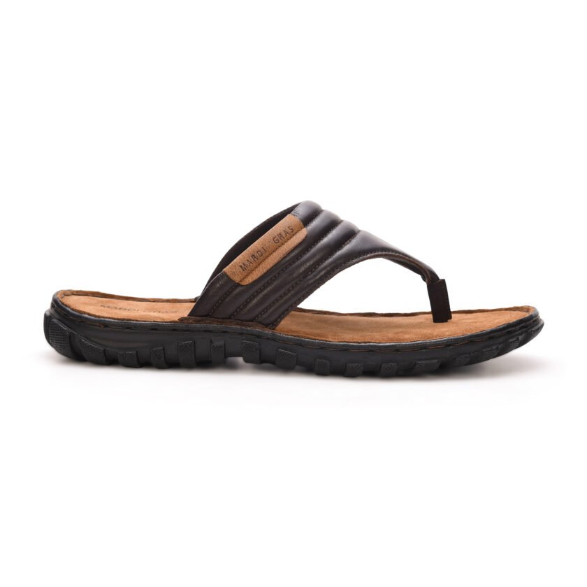 MARDI GRAS Men's Handmade Leather Slippers | Thong Sandals with Cushioned Insole | Stylish & Comfortable Leather Chappal for Men (D.Brown, UK Footwear Size System, Adult for Men - Image 4