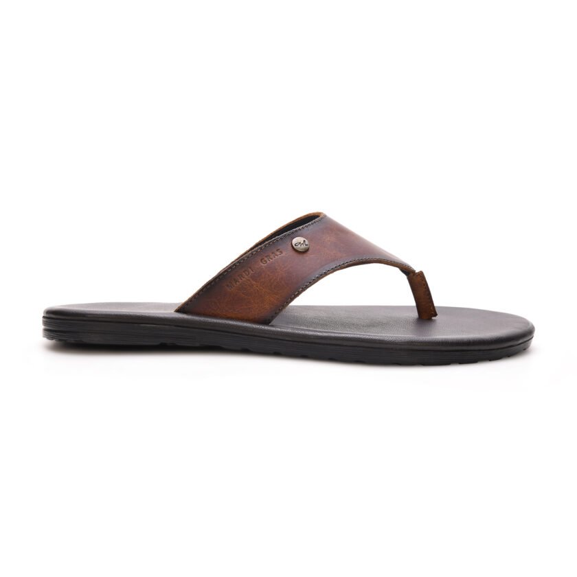 MARDI GRAS Men's Leather Slippers | Thong Sandals For Men | Cushioned Insole | Stylish and Comfortable| Handmade | Leather Chappal For Men - Image 3