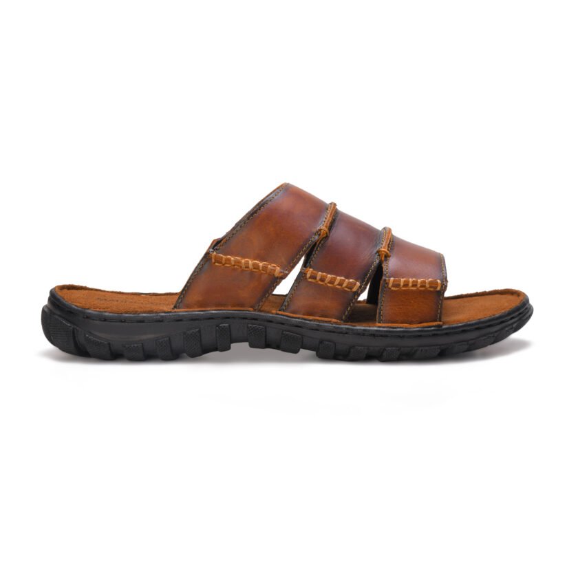 Men's Brown Leather Sandals, Comfort Slip-On Chappals with Multi-Strap Design (Tan, 10, UK Footwear Size System, Adult, Men) - Image 5