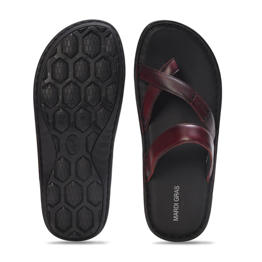 MARDI GRAS Leather Single Toed Chappal for Men – Stylish & Comfortable Leather Slippers for Office, Formal, and Casual Wear (Burgundy, UK Footwear Size System, Adult, Men) - Image 5
