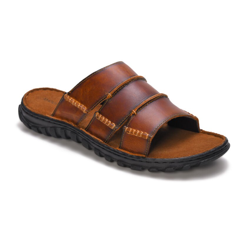 Men's Brown Leather Sandals, Comfort Slip-On Chappals with Multi-Strap Design (Tan, 10, UK Footwear Size System, Adult, Men) - Image 4